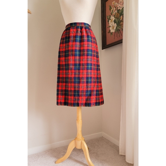 Vintage Pendleton Plaid Wool Tartan High Waist 80s Vintage Holiday Midi Skirt - Picture 11 of 15